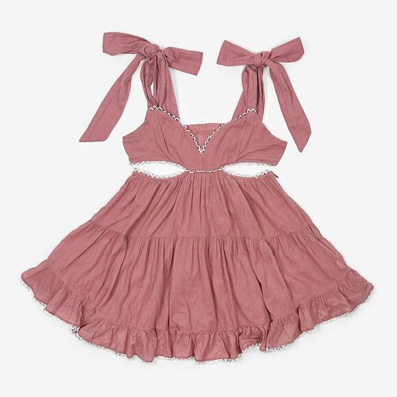 Tularosa Olynne Mini Dress Size M Pink Cutout Cotton Tiered Girlcore Coquette - Picture 1 of 5